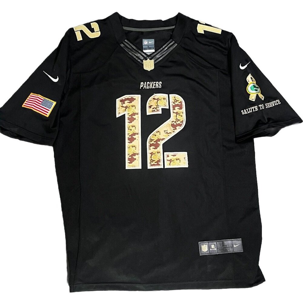 Aaron Rogers Jersey Nike Green Bay Packers Men’s L Black Salute to Service Large